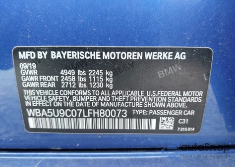 2020 BMW 3 Series M340I xDrive из США, поврежденный, VIN WBA5U9C07LFH80073